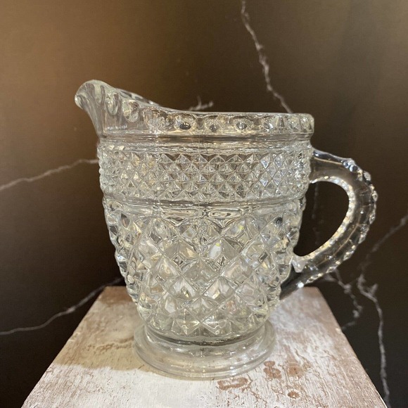 Anchor Hocking Glass Clear Wexford Creamer 4" tall diamond pattern - Picture 1 of 3